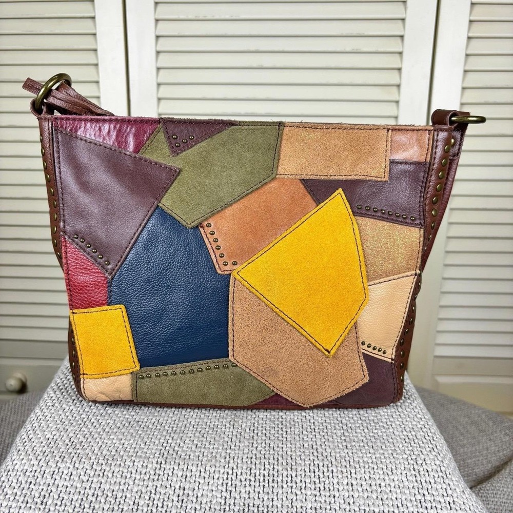 The Sak Elliot Lucca Brown Multi Patchwork Leather Indio Shoulder Bag 90s Purse - Picture 1 of 5